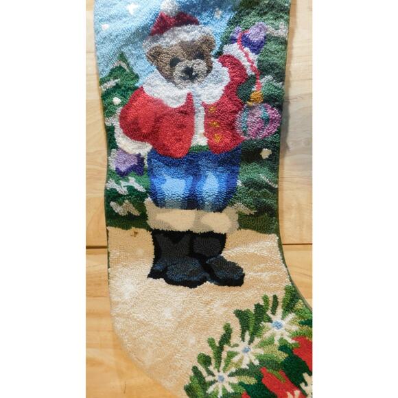 Christmas Bear Stocking Handmade Wool Needlepoint by Jabara Group Vintage - Picture 4 of 9